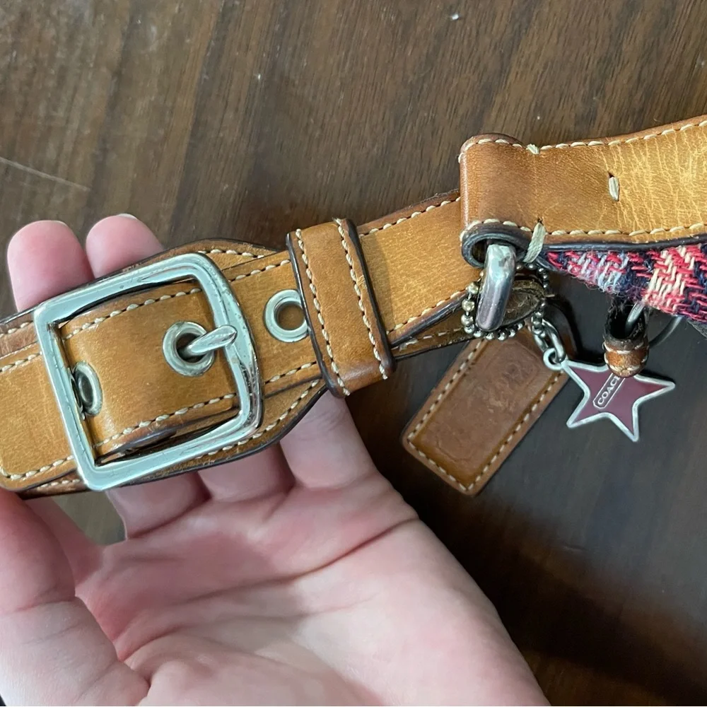 Coach Vintage Tartan Red Plaid Buckle Charm Shoulder Bag Suede - Picture 6 of 10